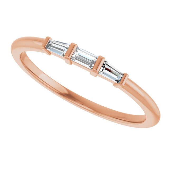 14K Gold Natural Diamond Three-Stone Stackable Ring – 1/6 CTW - Rose Gold - view 5