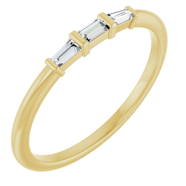 14K Gold Natural Diamond Three-Stone Stackable Ring – 1/6 CTW - Yellow Gold
