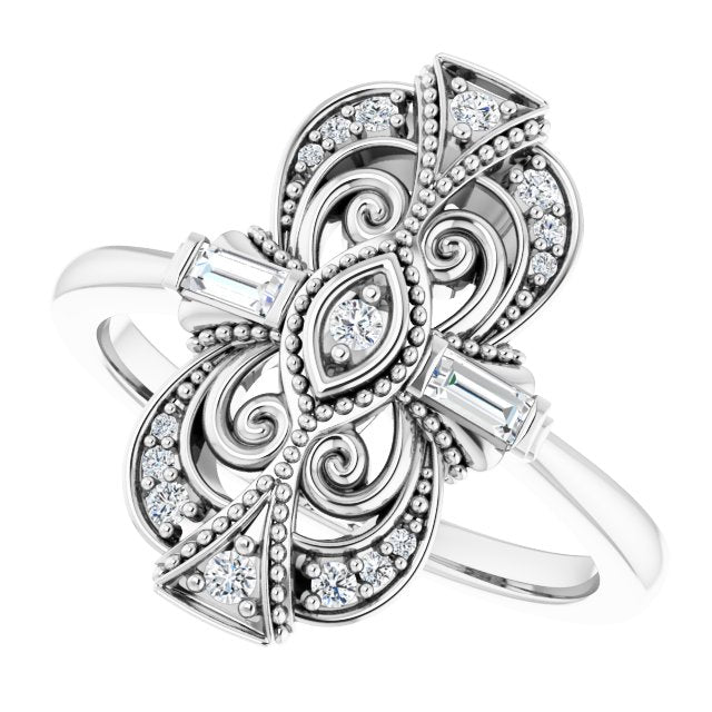 14K Gold Natural Diamond Vintage-Inspired Ring – 1/5 CTW - White Gold - view 5