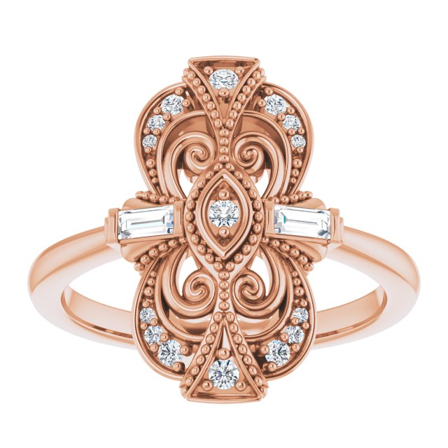 14K Gold Natural Diamond Vintage-Inspired Ring – 1/5 CTW - Rose Gold - view 3