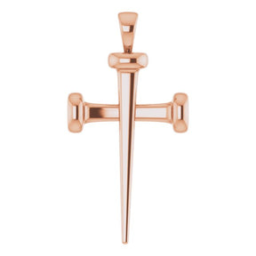 14K Gold Nail Cross Necklace or Pendant - Rose Gold