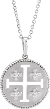 Platinum Round Natural Diamond Jerusalem Cross Necklace or Pendant