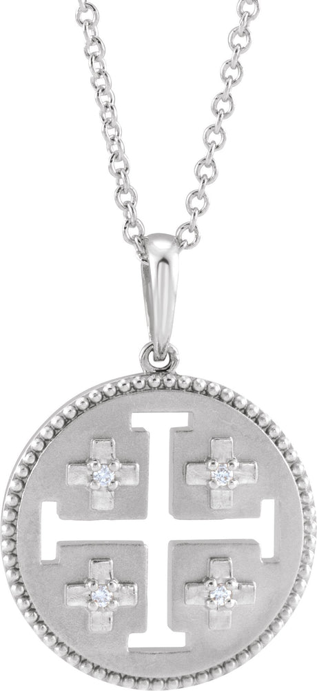 Platinum Round Natural Diamond Jerusalem Cross Necklace or Pendant