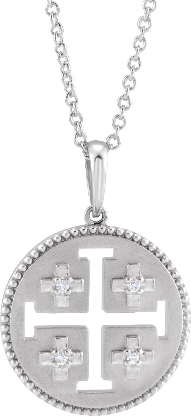 Platinum Round Natural Diamond Jerusalem Cross Necklace or Pendant