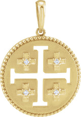 14K Gold Round Natural Diamond Jerusalem Cross Necklace or Pendant - Yellow Gold