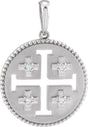 14K Gold Round Natural Diamond Jerusalem Cross Necklace or Pendant - White Gold