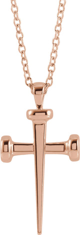 14K Gold Nail Cross Necklace or Pendant - Rose Gold