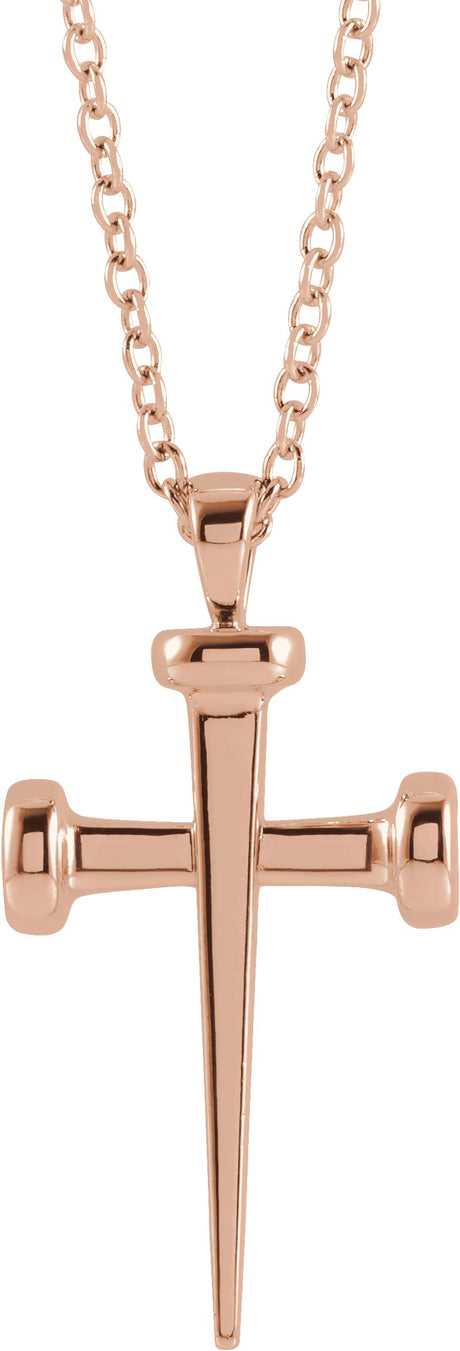 14K Gold Nail Cross Necklace or Pendant - Rose Gold
