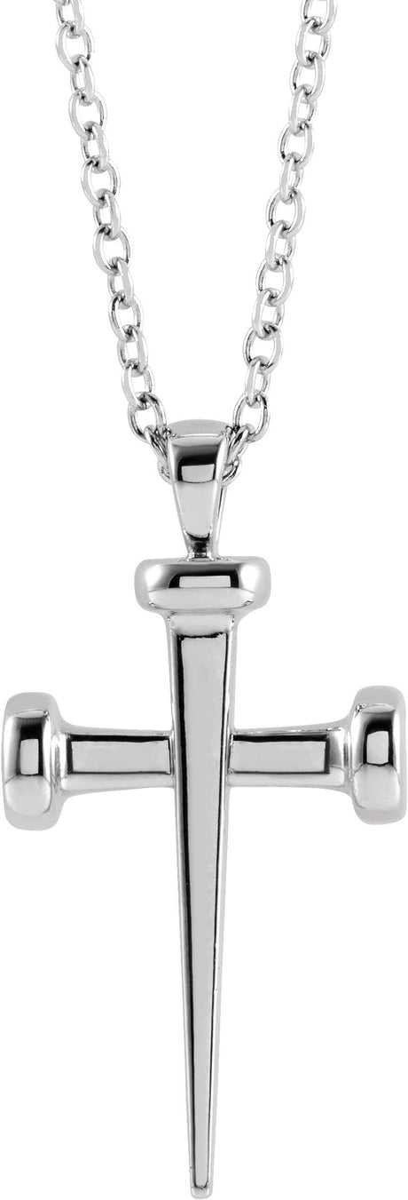 14K Gold Nail Cross Necklace or Pendant - White Gold