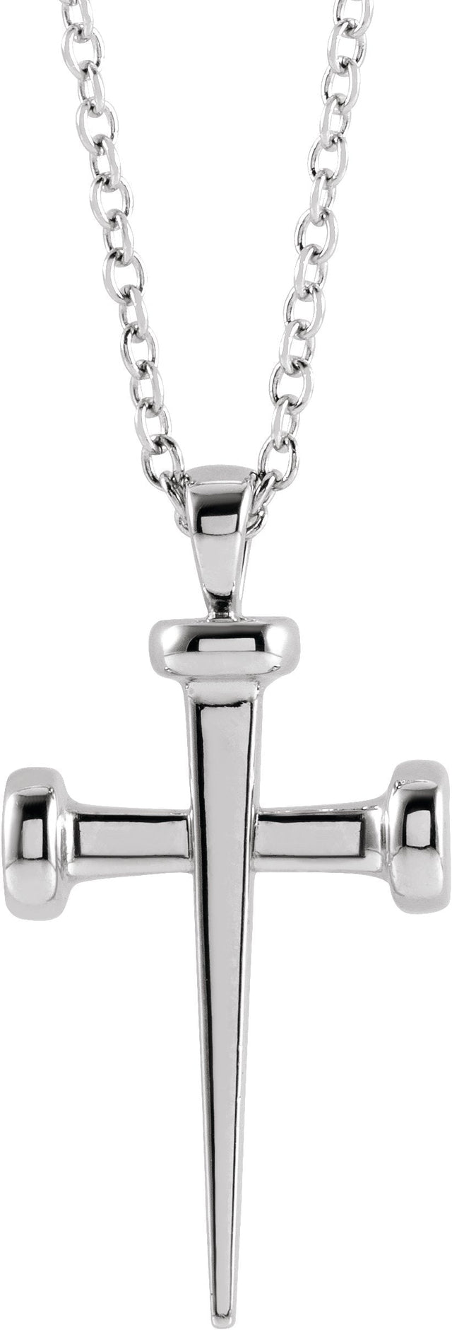 14K Gold Nail Cross Necklace or Pendant - White Gold