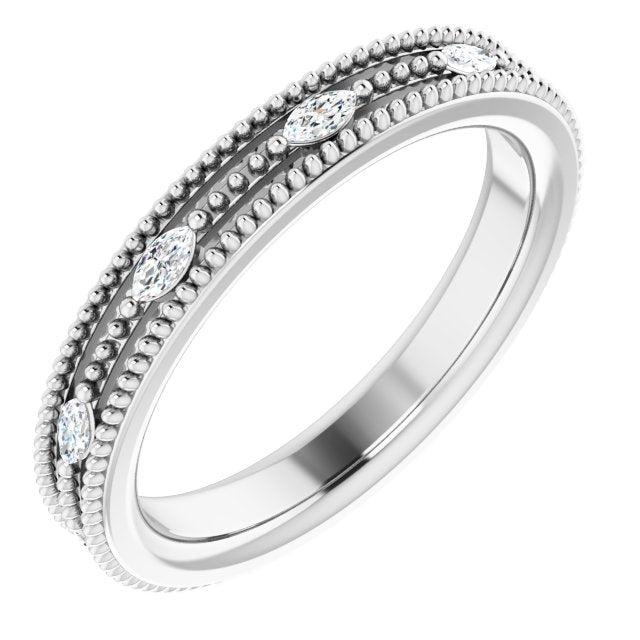 14K Gold Natural Diamond Beaded Band – 1/3 CTW - White Gold