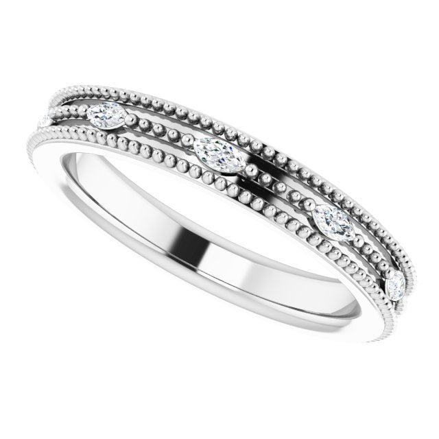 14K Gold Natural Diamond Beaded Band – 1/3 CTW - White Gold - view 5