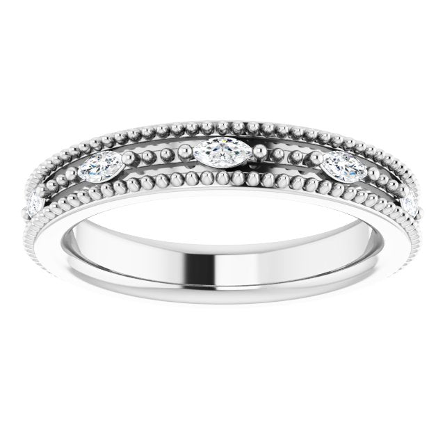14K Gold Natural Diamond Beaded Band – 1/3 CTW - White Gold - view 3