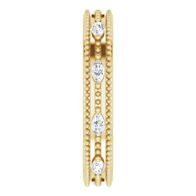 14K Gold Natural Diamond Beaded Band – 1/3 CTW - Yellow Gold - view 4