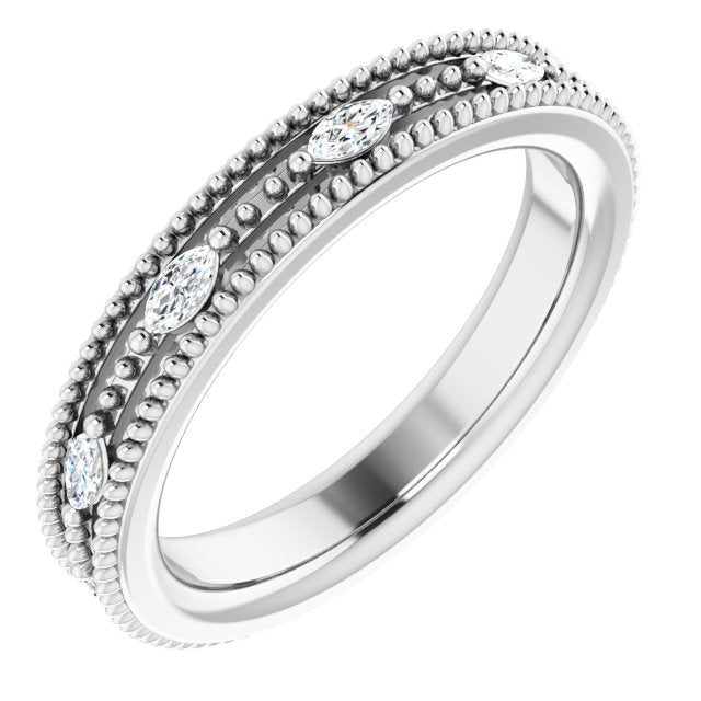 14K Gold Natural Diamond Beaded Band – 1/3 CTW - White Gold