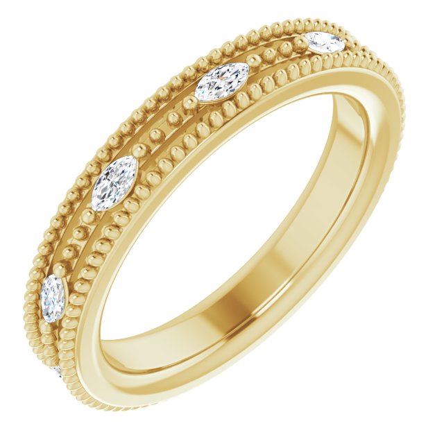 14K Gold Natural Diamond Beaded Band – 1/3 CTW - Yellow Gold