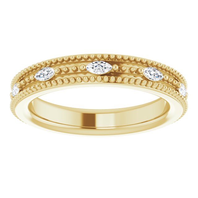 14K Gold Natural Diamond Beaded Band – 1/3 CTW - Yellow Gold - view 3