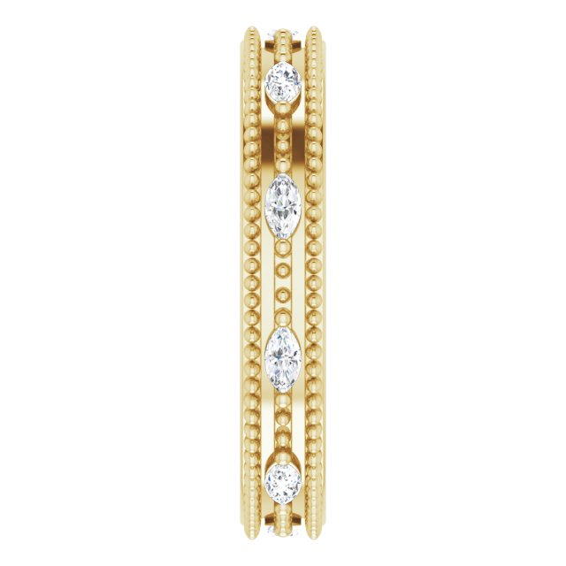 14K Gold Natural Diamond Beaded Band – 1/3 CTW - Yellow Gold - view 4
