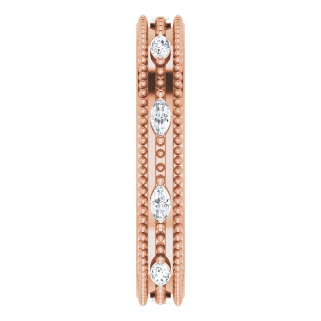 14K Gold Natural Diamond Beaded Band – 1/3 CTW - Rose Gold - view 4