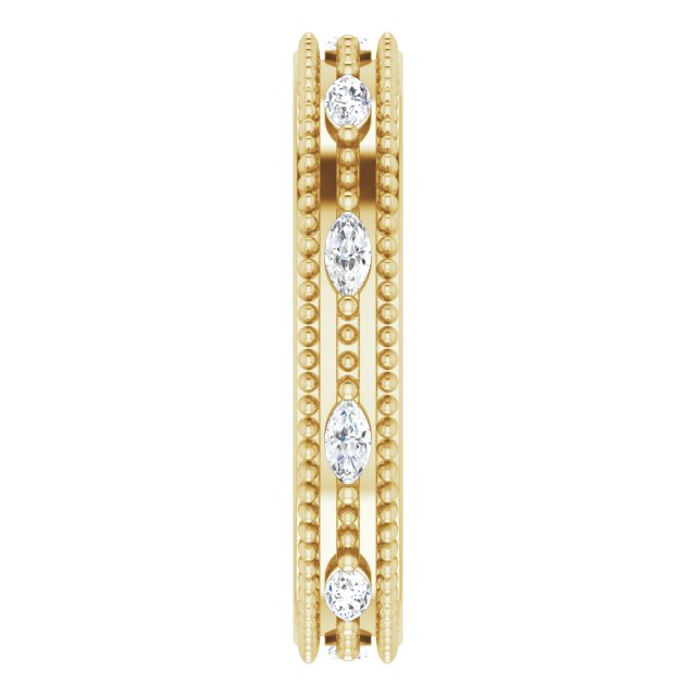 14K Gold Natural Diamond Beaded Band – 1/3 CTW - Yellow Gold - view 4