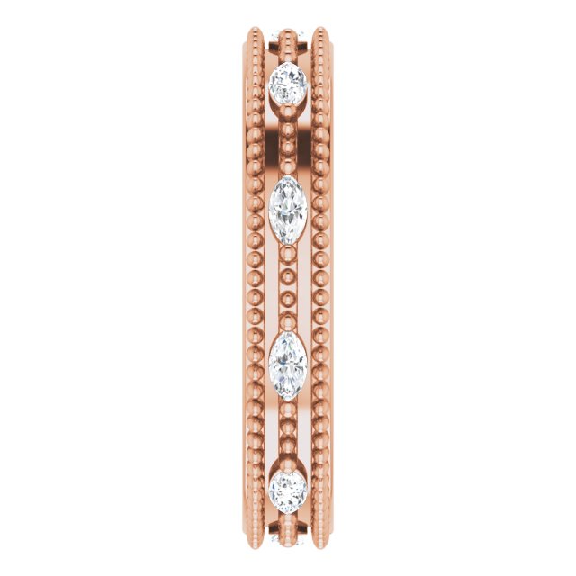 14K Gold Natural Diamond Beaded Band – 1/3 CTW - Rose Gold - view 4