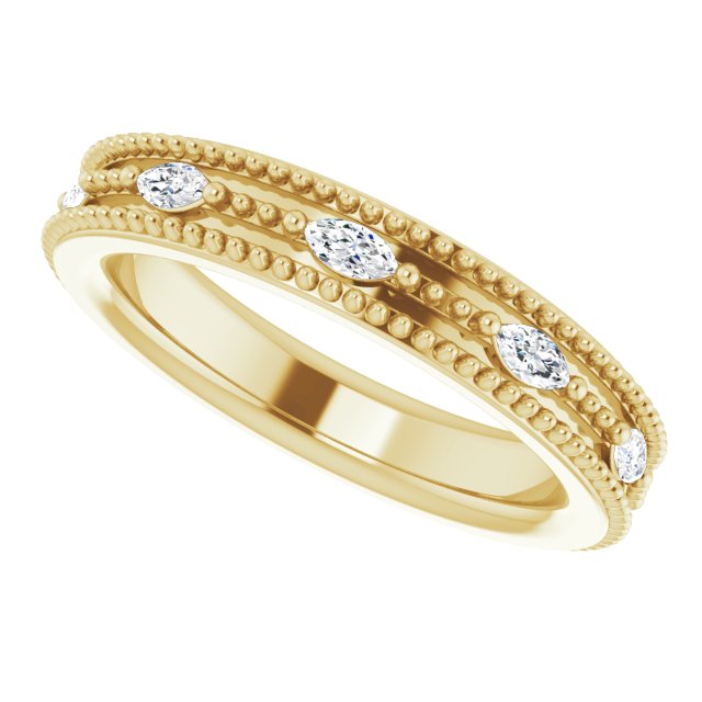 14K Gold Natural Diamond Beaded Band – 1/3 CTW - Yellow Gold - view 5