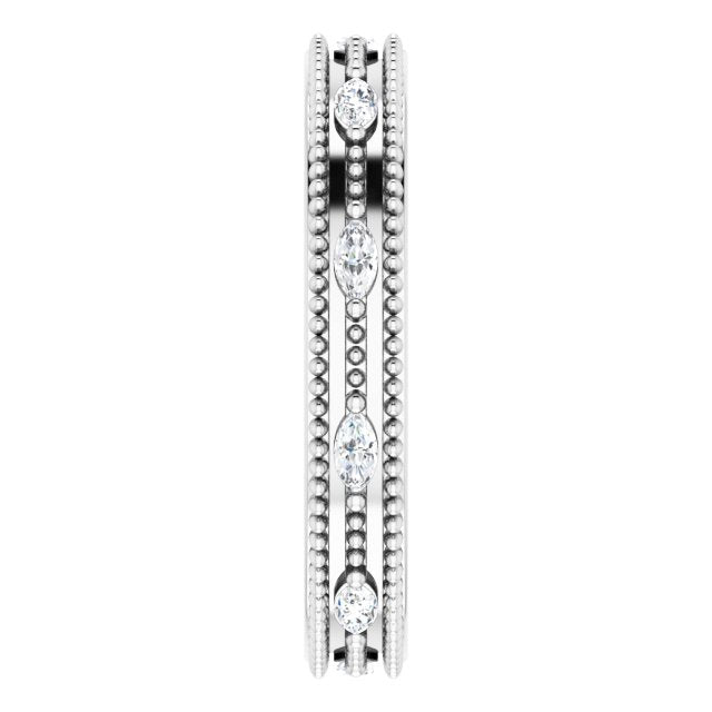 14K Gold Natural Diamond Beaded Band – 1/3 CTW - White Gold - view 4
