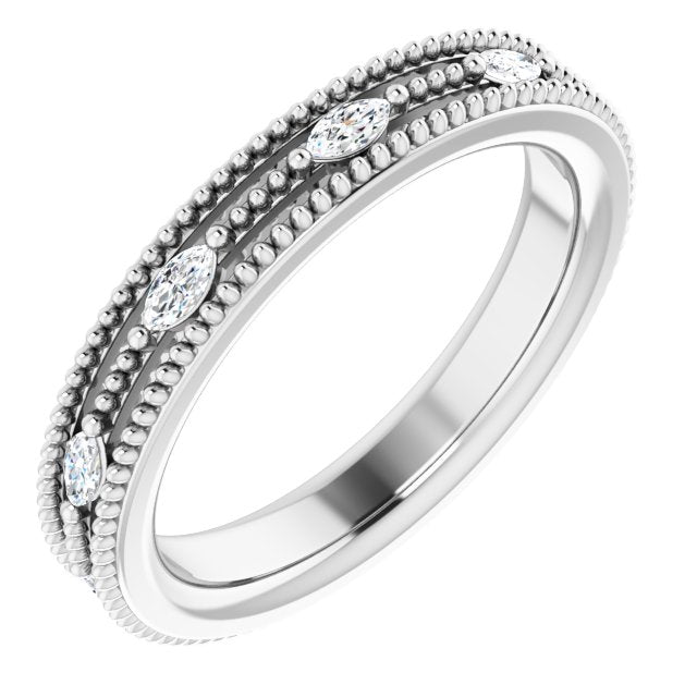 14K Gold Natural Diamond Beaded Band – 1/3 CTW - White Gold