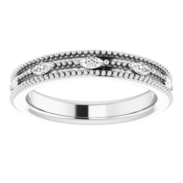 14K Gold Natural Diamond Beaded Band – 1/3 CTW - White Gold - view 3
