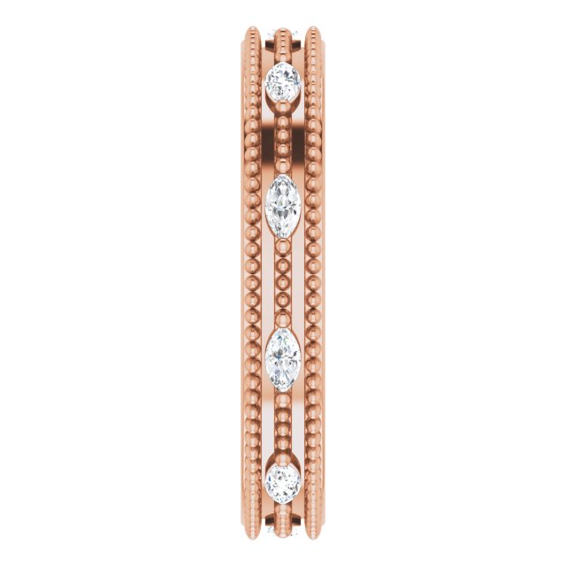 14K Gold Natural Diamond Beaded Band – 1/3 CTW - Rose Gold - view 4