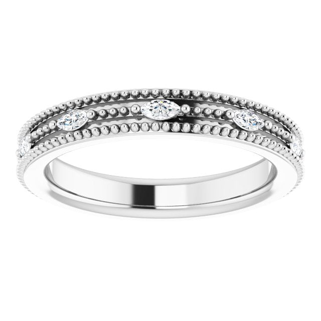 14K Gold Natural Diamond Beaded Band – 1/3 CTW - White Gold - view 3