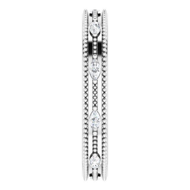 14K Gold Natural Diamond Beaded Band – 1/3 CTW - White Gold - view 4