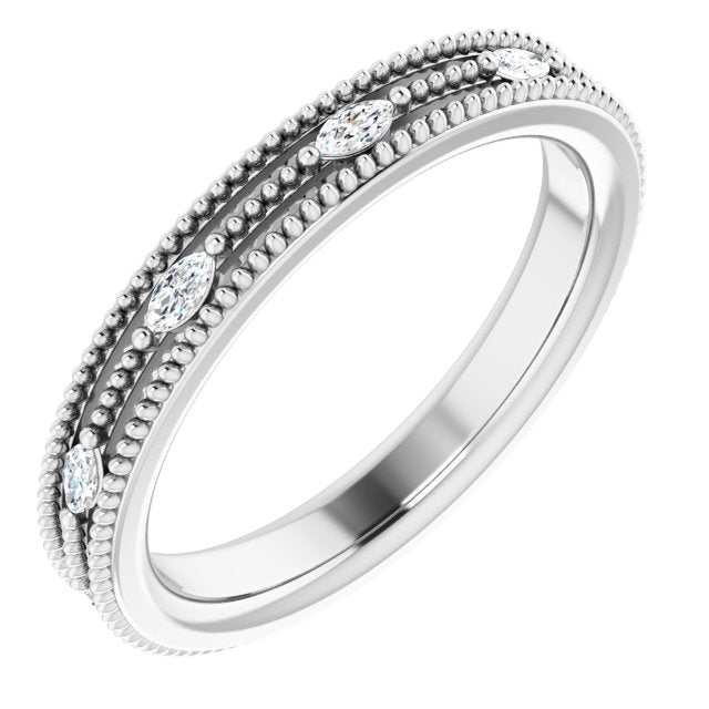 14K Gold Natural Diamond Beaded Band – 1/3 CTW - White Gold