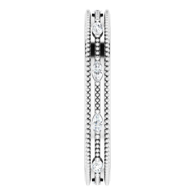 14K Gold Natural Diamond Beaded Band – 1/3 CTW - White Gold - view 4