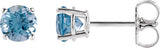 14K Gold Natural Aquamarine Round 4-Prong Lightweight Stud Earrings - White Gold