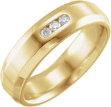 14K Gold Natural Diamond Three-Stone Beveled-Edge Band – 2.2 mm Round - Yellow Gold