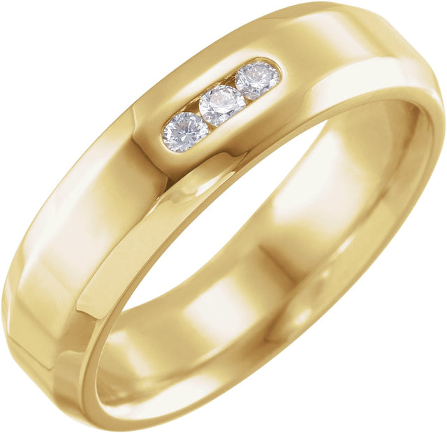 14K Gold Natural Diamond Three-Stone Beveled-Edge Band – 2.2 mm Round - Yellow Gold