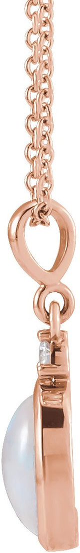14K Gold Oval Natural White Opal & Natural Diamond Cabochon Bezel-Set Necklace or Pendant – 12x10mm - Rose Gold - view 2