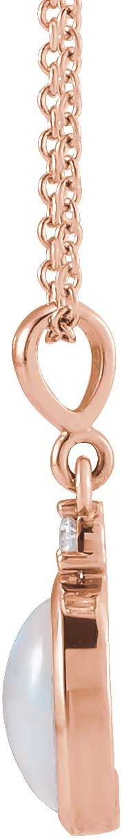 14K Gold Oval Natural White Opal & Natural Diamond Cabochon Bezel-Set Necklace or Pendant – 12x10mm - Rose Gold - view 2