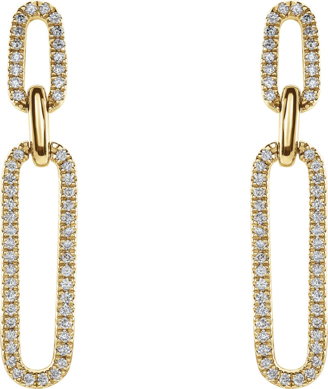 14K Gold Round Natural Diamond Link Accented Earrings - Yellow Gold - view 2