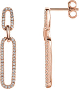 14K Gold Round Natural Diamond Link Accented Earrings - Rose Gold