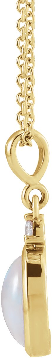 14K Gold Oval Natural White Opal & Natural Diamond Cabochon Bezel-Set Necklace or Pendant – 12x10mm - Yellow Gold - view 2