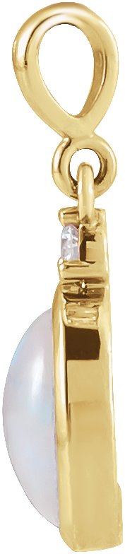 14K Gold Oval Natural Ethiopian Opal & Natural Diamond Cabochon Bezel-Set Necklace or Pendant – 8x6mm - Yellow Gold - view 2