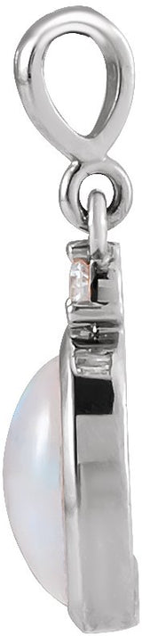 14K Gold Oval Natural Ethiopian Opal & Natural Diamond Cabochon Bezel-Set Necklace or Pendant – 8x6mm - White Gold - view 2