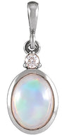 Platinum Oval Natural Ethiopian Opal & Natural Diamond Cabochon Bezel-Set Necklace or Pendant – 6x4mm