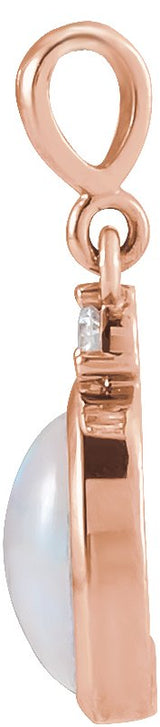 14K Gold Oval Natural Ethiopian Opal & Natural Diamond Cabochon Bezel-Set Necklace or Pendant – 8x6mm - Rose Gold - view 2