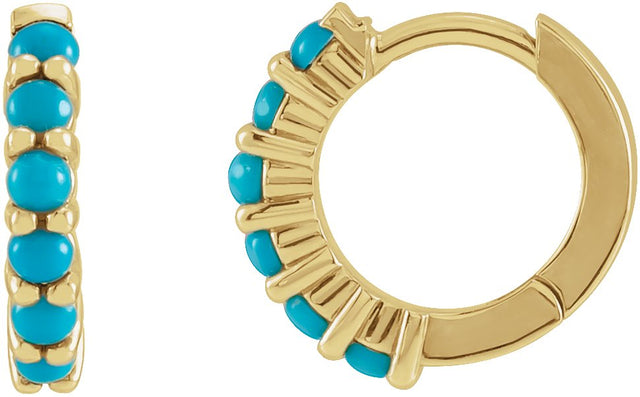14K Gold Round Natural White Opal Cabochon Hinged Hoop Earrings - Rose Gold