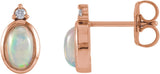 14K Gold Oval Natural Ethiopian Opal & Natural Diamond Cabochon Bezel-Set Earrings - Rose Gold