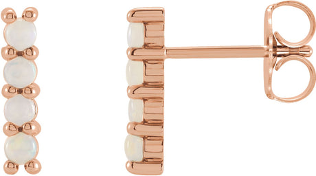 14K Gold Round Natural Ethiopian Opal Cabochon Bar Earrings - Rose Gold