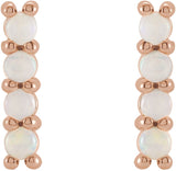 14K Gold Round Natural Ethiopian Opal Cabochon Bar Earrings - Rose Gold - view 2